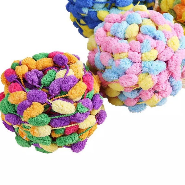 Rainbow Pom Pom Yarn - Colourful Soft Bulky Yarn - 21 Colours