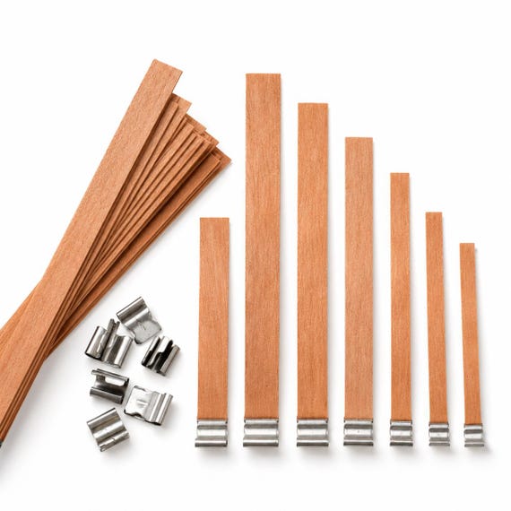 Wood Candle Wicks with Holders 50 Pack, Natural Wooden Wick for Candle Making, DIY Candle Supplies, Jar Candles, 7 Sizes Available