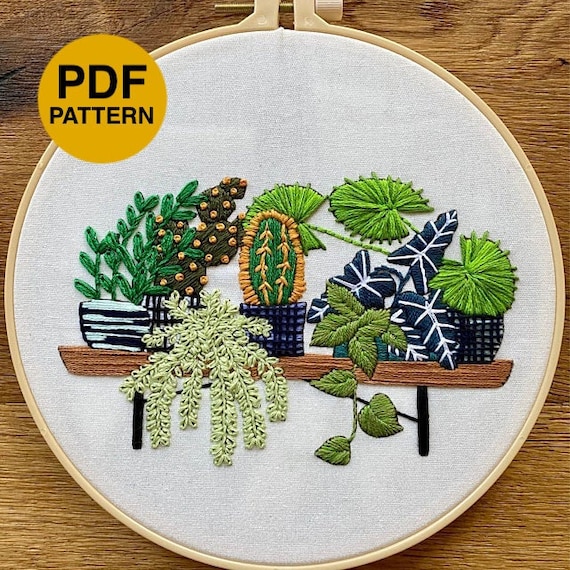 PDF Embroidery Pattern for beginners - Potted Plant #1 - Embroidery Design