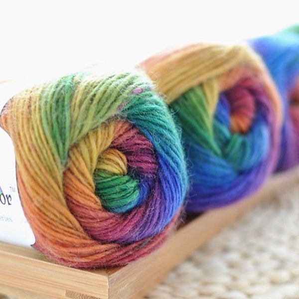 100% Merino Wool Rainbow Yarn - 50g, 180m, Super Soft Knitting Yarn - Colour 1