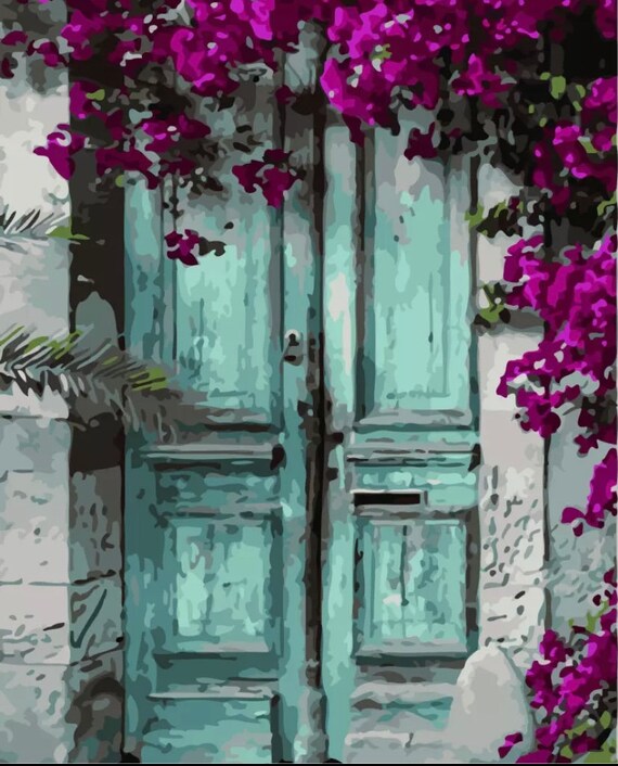 Paint by Numbers Kit - DIY Painting Kit - Gift Idea - Picturesque Entry Door - 3 Sizes