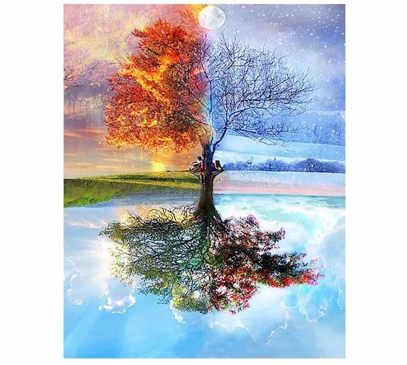 Paint by Numbers Kit - DIY Painting Kit - Gift Idea - 4 Season Tree - 3 Sizes