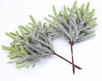 Snowy Artificial Pine Branches 19cm, 6 Pack Frosted Faux Pine Picks for Christmas Wreaths, Winter Decor, Garlands & DIY Holiday Crafts
