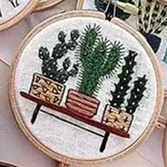 Hand Embroidery Kit for Beginners 20cm - Embroidery Design - DIY Craft Project with Pattern - Plant Modern Needlework – model #15