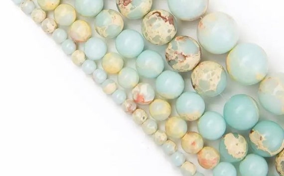 Turquoise Blue Sea Sediment Beads - Round Natural Stone - 4, 6, 8, 10mm
