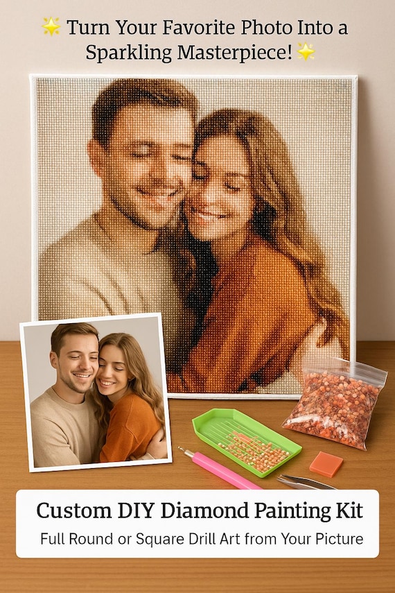 Custom Photo Diamond Painting Kit | Full Round or Square Drill Art from Your Picture – DIY Personalised Gift for Home Decor