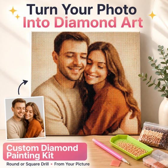 Custom Diamond Painting Kit from Photo, Personalised Diamond Art Portrait, Full Round or Square Drill DIY Rhinestone Picture Gift for Decor