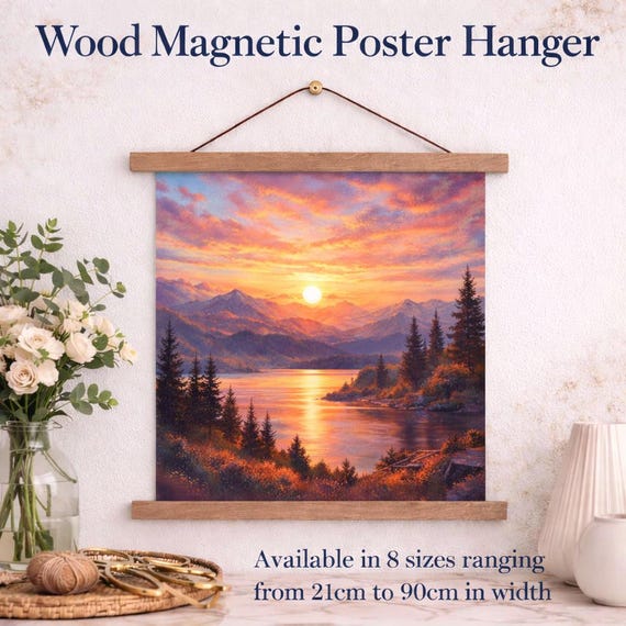 Wood Magnetic Poster Hanger Frame, Wooden Poster Hanger, Magnetic Poster Frame, Picture Print Hanger, Wall Art Display, Poster Holder