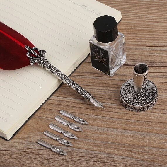 Kalligraphie Stifte Tinte Set,Quill Writing Pen Set Vintage Stift Mit Tinte,Perfekt für Anfänger Dunkelbraun 
