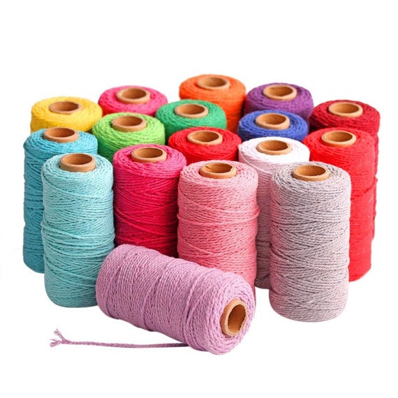 Coloured Macrame Cotton Cord 2mm - 20 Colours, 90m - Natural Twisted Craft String