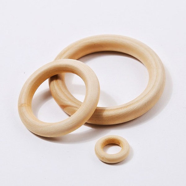 5 Pack Natural Wood Rings - 25-65mm Unfinished Macrame Rings