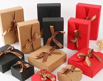10 Pack Gift Boxes with Ribbon, Empty Gift Boxes for Packaging, Christmas Gift Boxes, Kraft Boxes, Wedding Favour Boxes, Birthday Gift Wrap