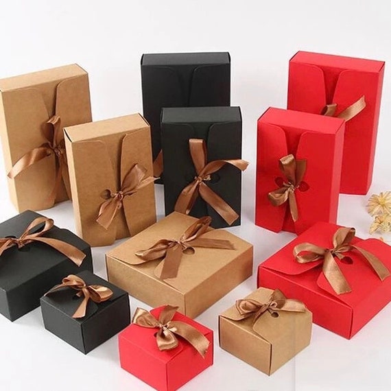 30 Pack Gift Boxes With Ribbon - Christmas Kraft Boxes - Wedding Favours - 4 Colours