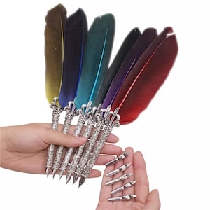 English Calligraphy Feather Dip Pen -  5 Nibs Gift Set - Quill Fountain Pen - Art Supply, Stationery