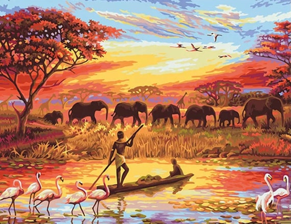 Paint by Numbers Kit - DIY Painting Kit - Gift Idea - African Landscape - 3 Sizes