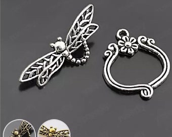 10 Pack Toggle Clasps - Dragonfly Clasp - Antique silver, Bronze, Gold