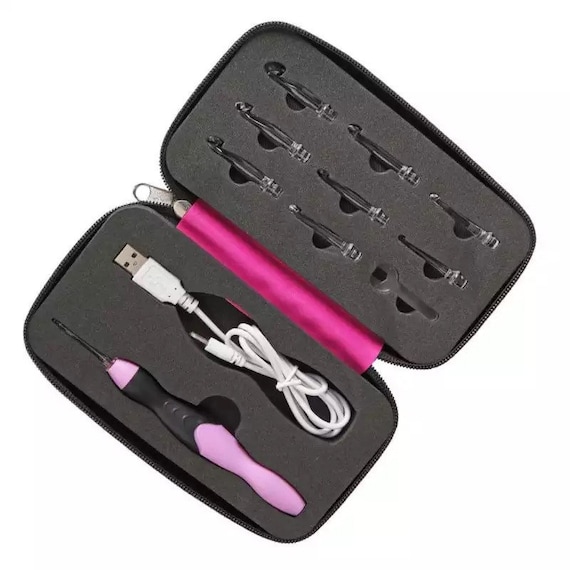 9 in 1 Light Up Crochet Hook Set - Rechargeable LED Weaving Tool - 9 Head Sizes - USB Powered