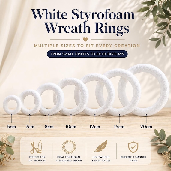 White Styrofoam Wreath Ring DIY Floral Hoop Christmas Wreath Base Wedding Table Decor Craft Supply 5cm 7cm 8cm 10cm 12cm 15cm 20cm