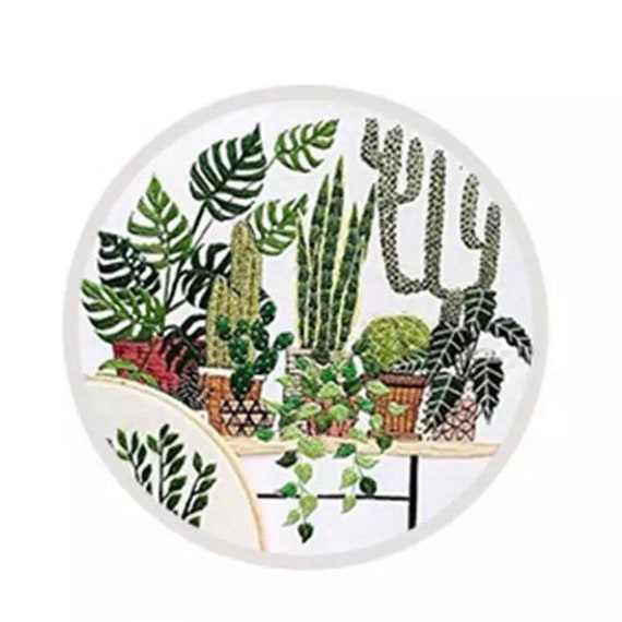Hand Embroidery Kit for Beginners 20cm - Embroidery Design - DIY Craft Project with Pattern - Plant Modern Needlework – model #1