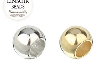 Large Hole Round Spacer Beads 100 pack - Metallic Gold, Silver or Rose Gold - 4, 6, 8, 10 or 12mm