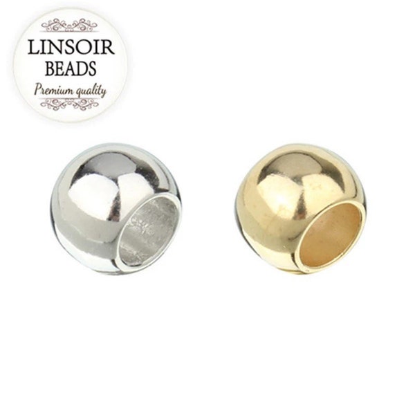 Large Hole Round Spacer Beads 100 pack - Metallic Gold, Silver or Rose Gold - 4, 6, 8, 10 or 12mm