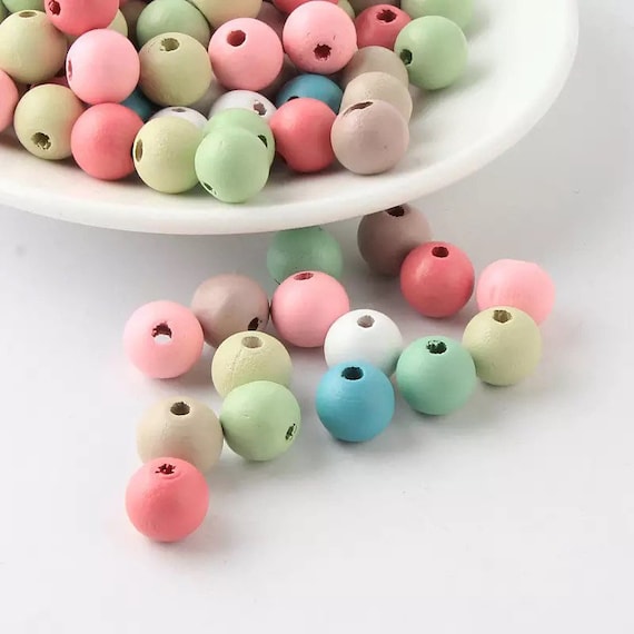 Mixed Colours Pastel Wooden Beads - 50pcs - 12mm