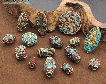 Handmade Blue Tibetan Beads - Antique Golden Finding - Jewellery Making