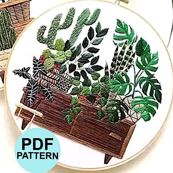 PDF Embroidery Pattern for beginners - Potted Plant #5 - Embroidery Design