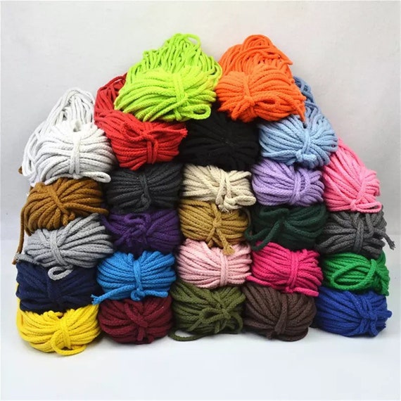 5mm Braided Natural Macrame Cotton Cord - 100 Yards, 90 Metres - 8 Strands - 16 Colours