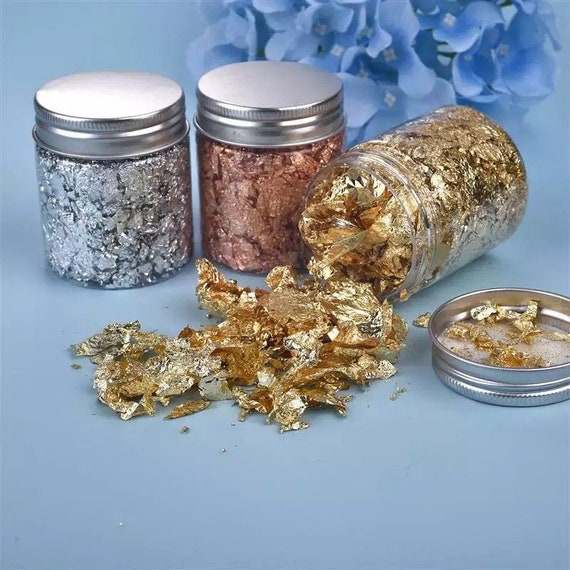 Gold Foil Flakes for Resin,3 Bottles Metallic Foil Flakes 15 Gram,  Imitation Gold Foil Flakes Metallic Leaf for Nails, Painting, Crafts,Slime  and