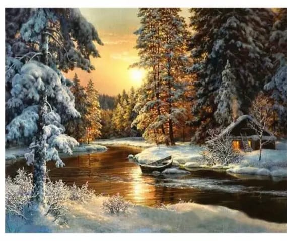 Paint by Numbers Kit - DIY Painting Kit - Gift Idea - Snowy Landscape #2 - 3 Sizes