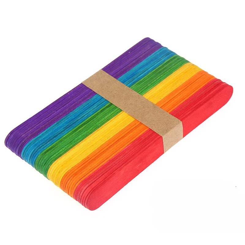 50 Pack Popsicle Sticks Wood or Colourful for Crafts Wooden Flat