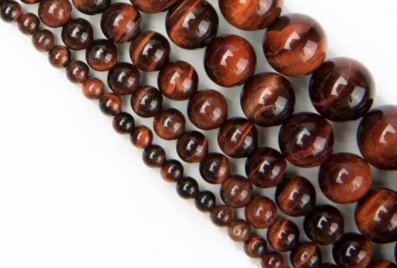 Red Tiger Eye Beads - Round Natural Stone - 4, 6, 8, 10mm