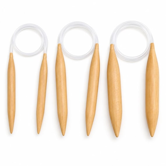 Bamboo Circular Knitting Needles 15mm 20mm 25mm, Jumbo Round Needles for Chunky Yarn, Fixed Cable Knitting Supplies for Cowls & Snoods