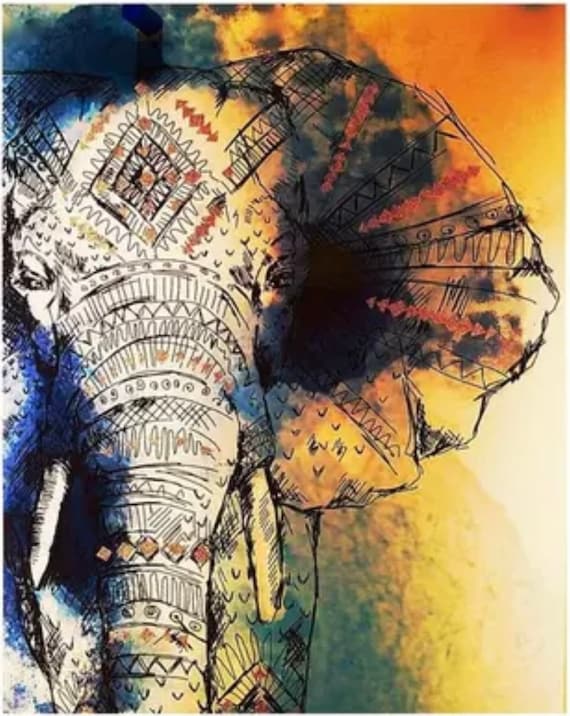 Paint by Numbers Kit - DIY Painting Kit - Gift Idea - Elephant - 3 Sizes