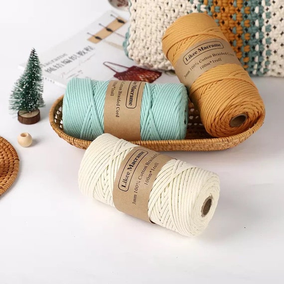Coloured Braided Macrame Cotton Cord - 3mm, 100m (109yd) - 23 colours