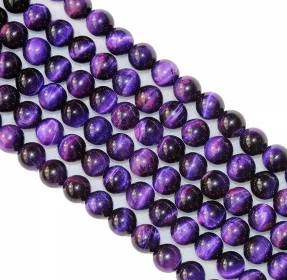 Purple Tiger Eye Beads - Round Natural Stone - 4, 6, 8, 10mm