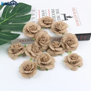 素朴な黄麻布の花 10 個パック - DIY クリスマス デコレーション - パーティー デコレーション