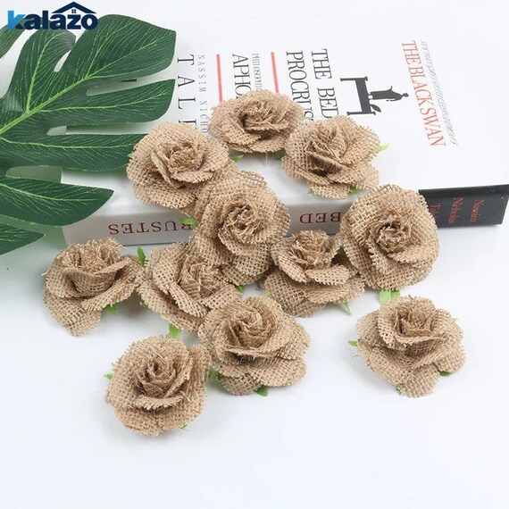 10 Pack Rustic Burlap Flowers - DIY Christmas Decor - Party Decoration