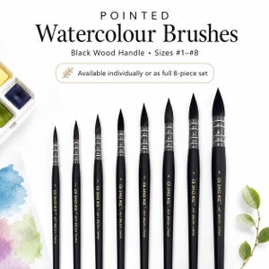 Watercolour Brush Set, Pointed Artist Paint Brushes #1-8, Black Wood Handle Synthetic Hair Brush for Calligraphy, Detail Painting afbeelding 1