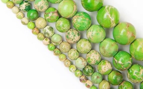 Green Sea Sediment Beads - Round Natural Stone - 4, 6, 8, 10mm