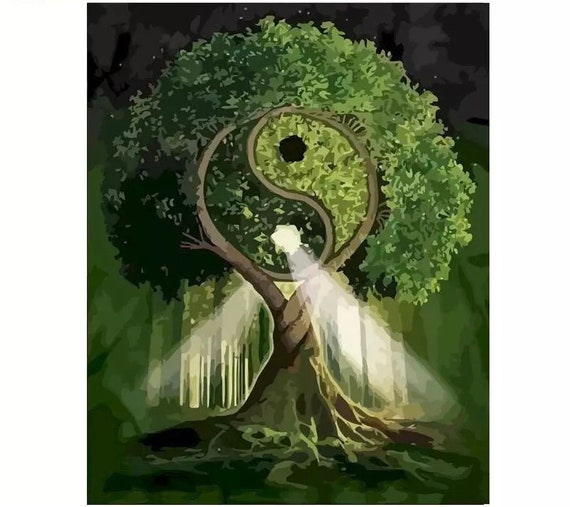 Paint by Numbers Kit - DIY Painting Kit - Gift Idea - Yin Yang Tree of Life - 3 Sizes
