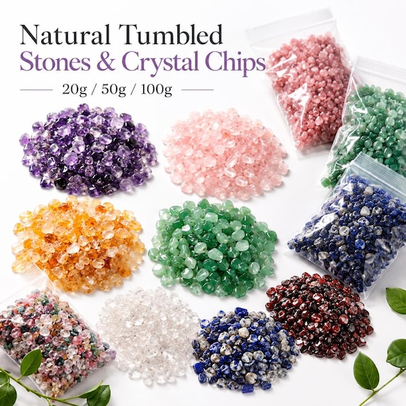 Natural Tumbled Stones, Crystal Chips for Terrarium and Aquarium Decor, 20g 50g 100g Gemstone Gravel, Mini Rocks for Crafts & Candle Making