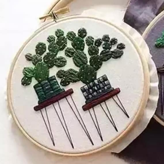 Hand Embroidery Kit for Beginners 20cm - Embroidery Design - DIY Craft Project with Pattern - Plant Modern Needlework – model #17