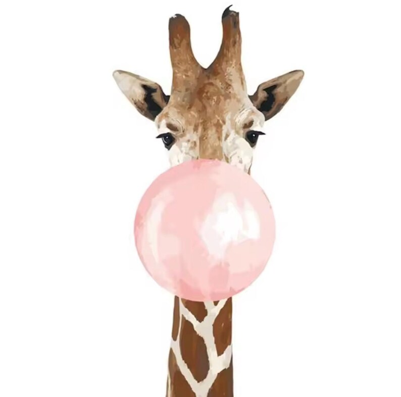 Bubblegum Animals Paint by Numbers • Cute Koala, Giraffe, Zebra DIY Canvas Art Kit • Fun Kids & Adults Painting Set • Creative Gift Idea Bubblegum Giraffe