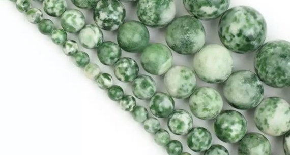 Green Spot Stone Beads - Round Natural Stone - 4, 6, 8, 10mm
