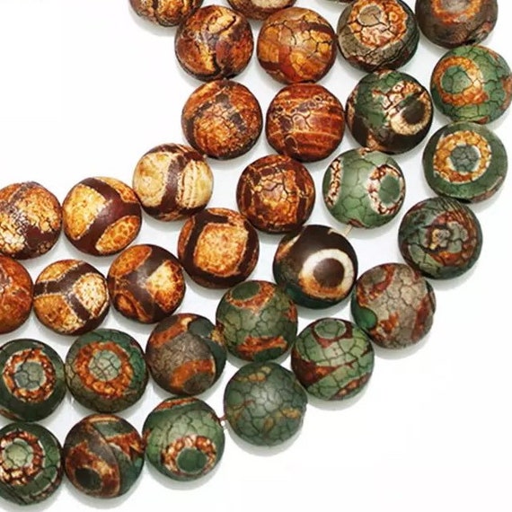 Round Tibetan Beads - 8/10/12mm Handmade Natural Stone Bead - Brown or Green