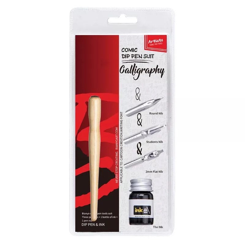 Hillento Comic Dip Pen Set, 4 Wooden Pen Handler Artist Cartoon Pen Set  Calligraphy Dip Pens With 8 Nibs - Great for Manga/Comic/Calligraphy/Word