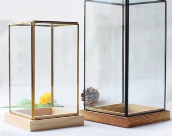 Metal, Wood & Glass Terrarium - Indoor Glass Planter - Bonsai Terrarium