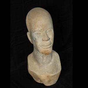 Hand-Carved African Stone Bust / 1900&#39;s African Art / Unique 18&quot; Stone Head from Africa / Tribal Ethnic Statue Art /